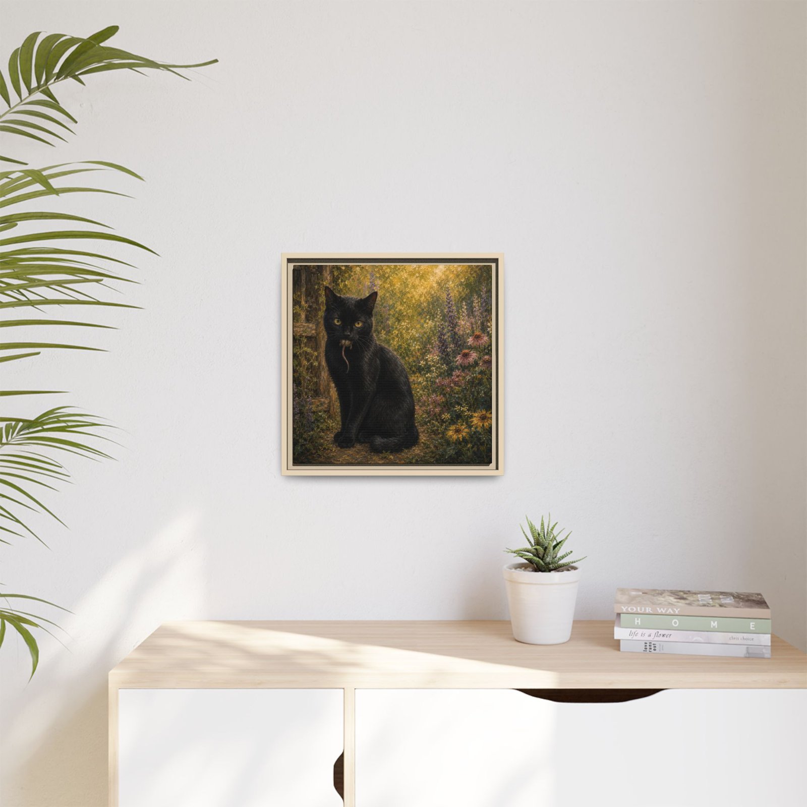 Black Cat In The Garden Framed Matte Canvas Wall Art - Image 51