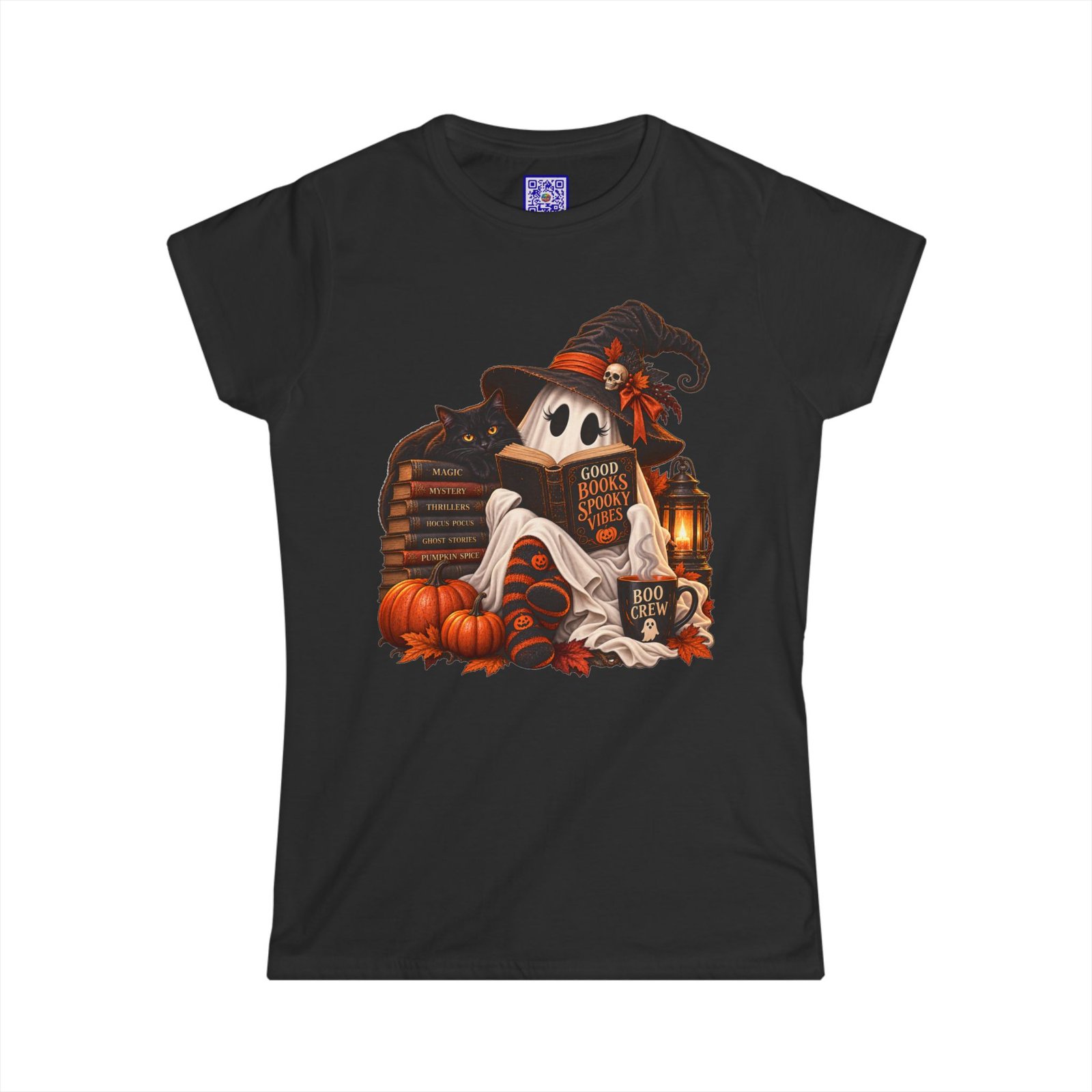 Good Books Spooky Vibes Ghost Halloween Softstyle Tee - Image 2