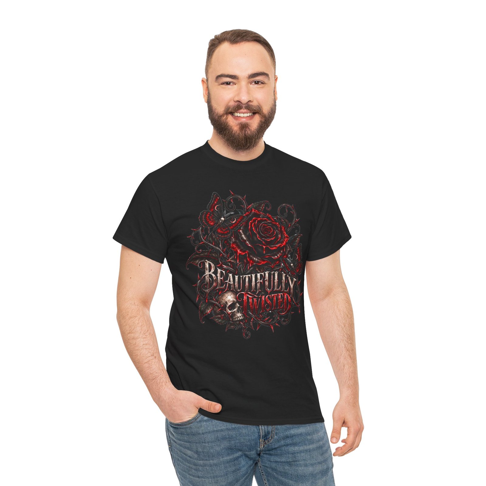 Beautifully Twisted Gothic Rose And Skull T Shirt - Image 6