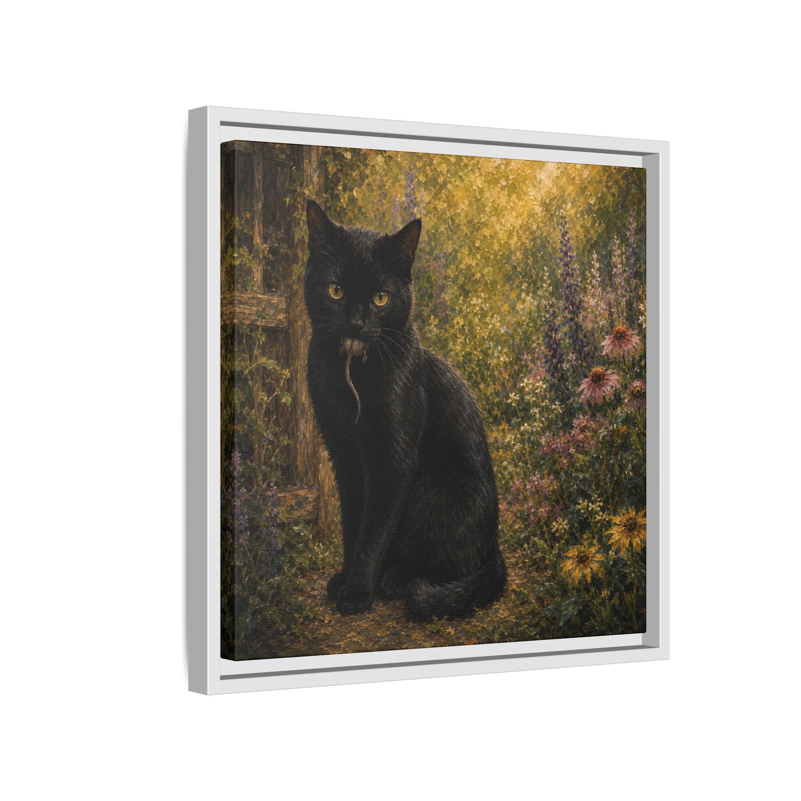 Black Cat In The Garden Framed Matte Canvas Wall Art - Image 58