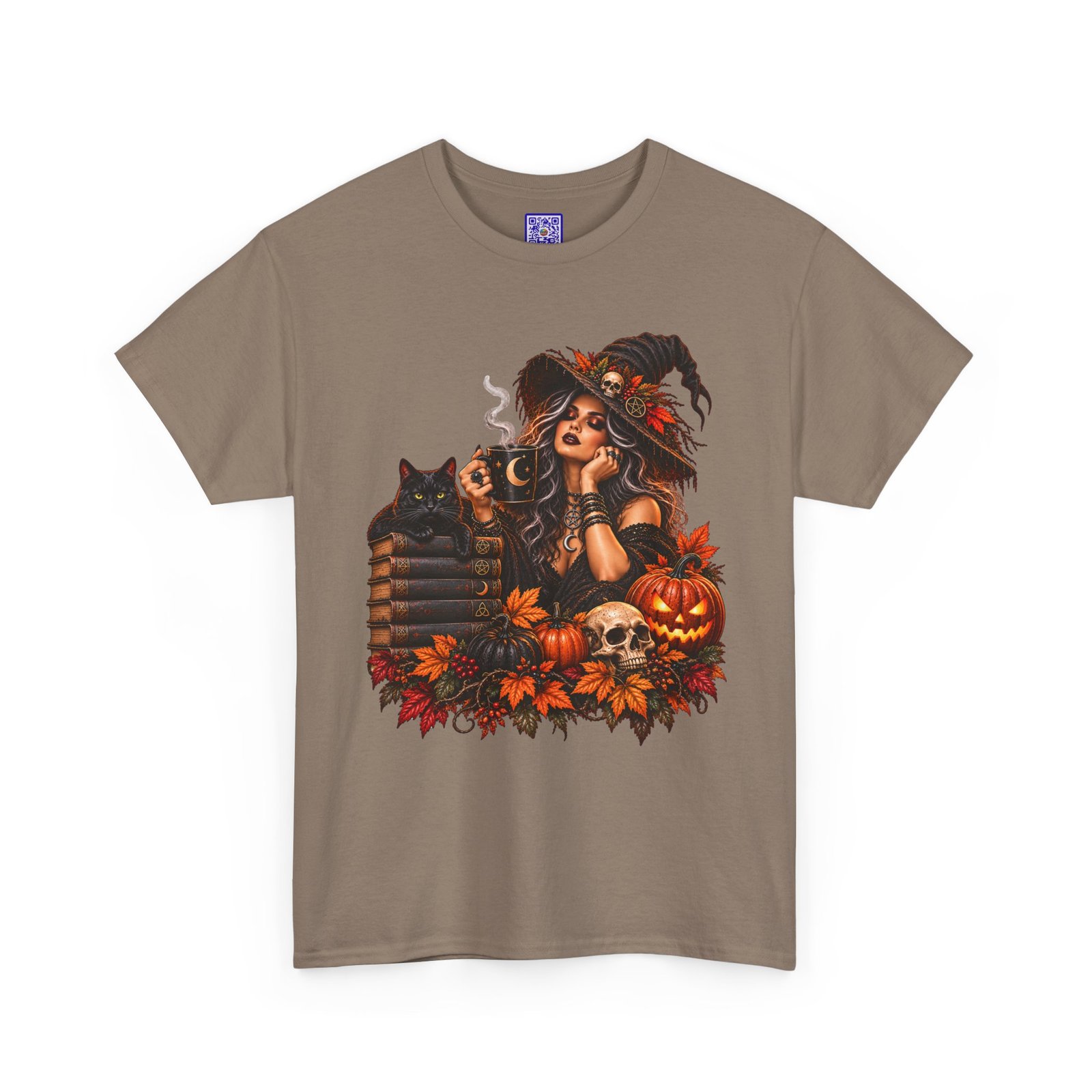 Witch And Black Cat Spooky Halloween T Shirt - Image 6