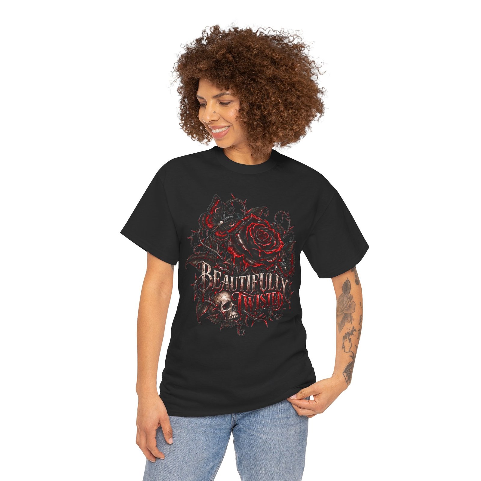 Beautifully Twisted Gothic Rose And Skull T Shirt - Image 4