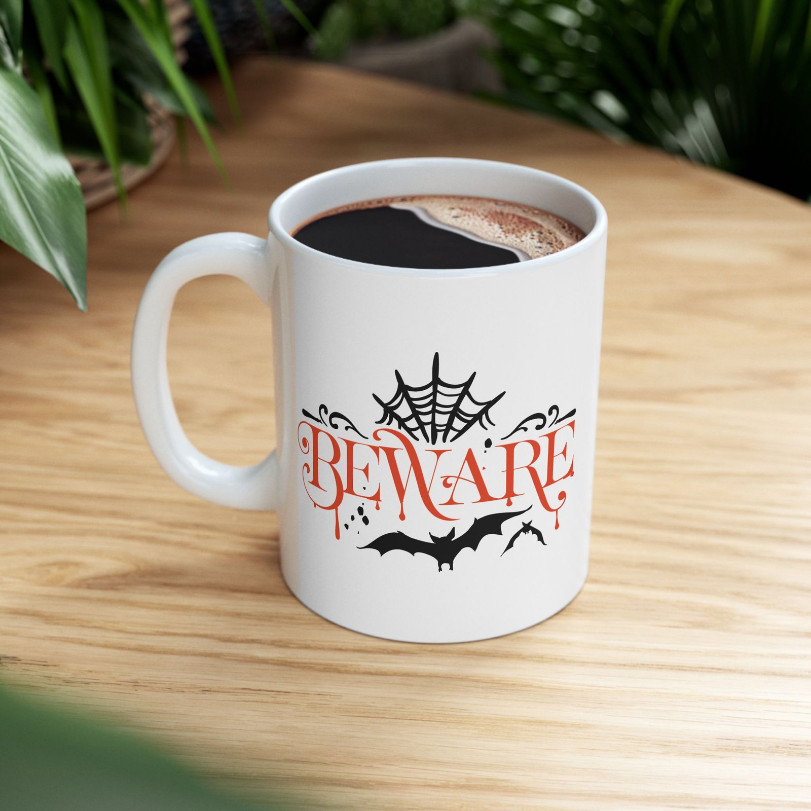 Beware Bats And Spiderweb Halloween Mug - Image 4