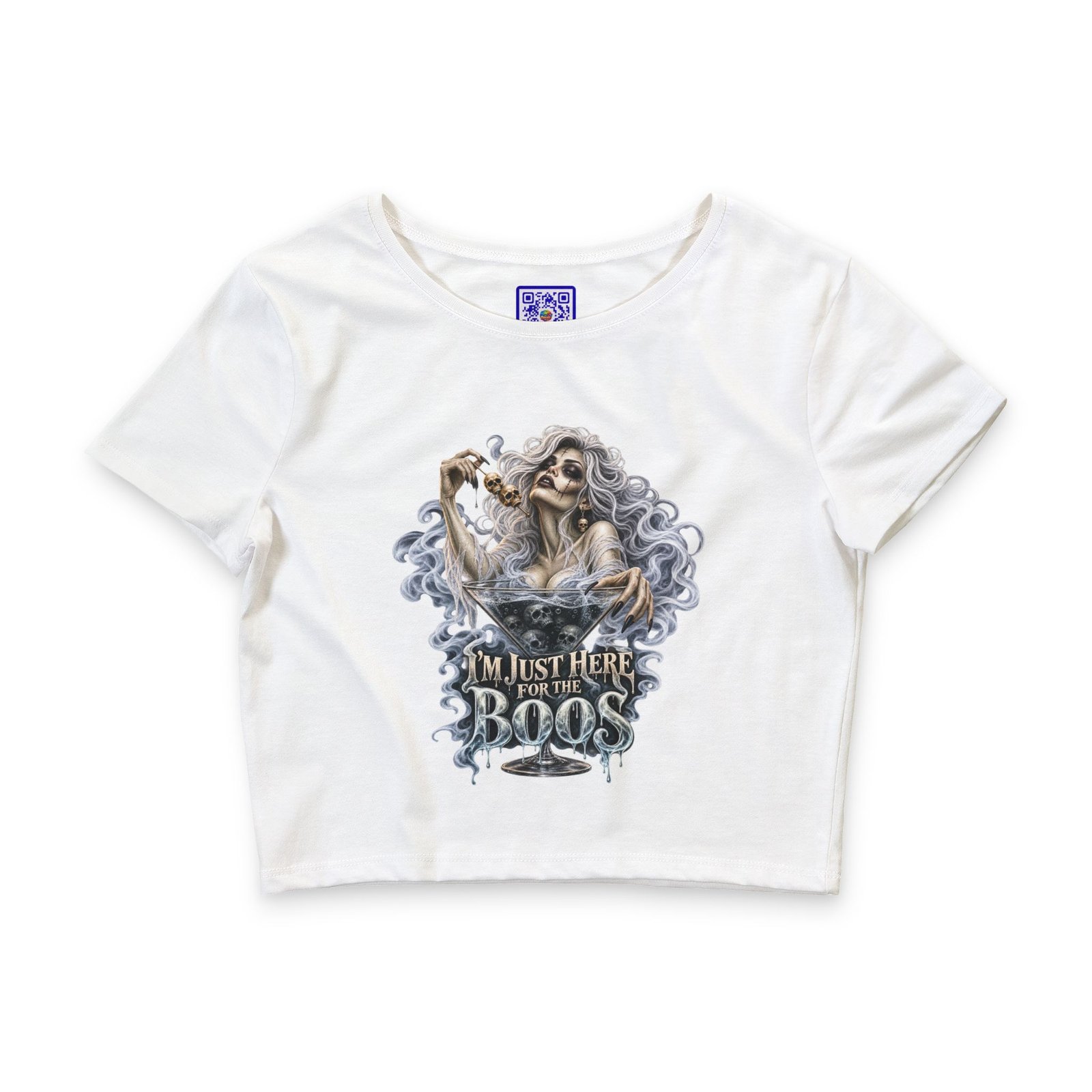 “I’m Just Here for the Boos” Halloween Ghost Crop Tee - Image 4