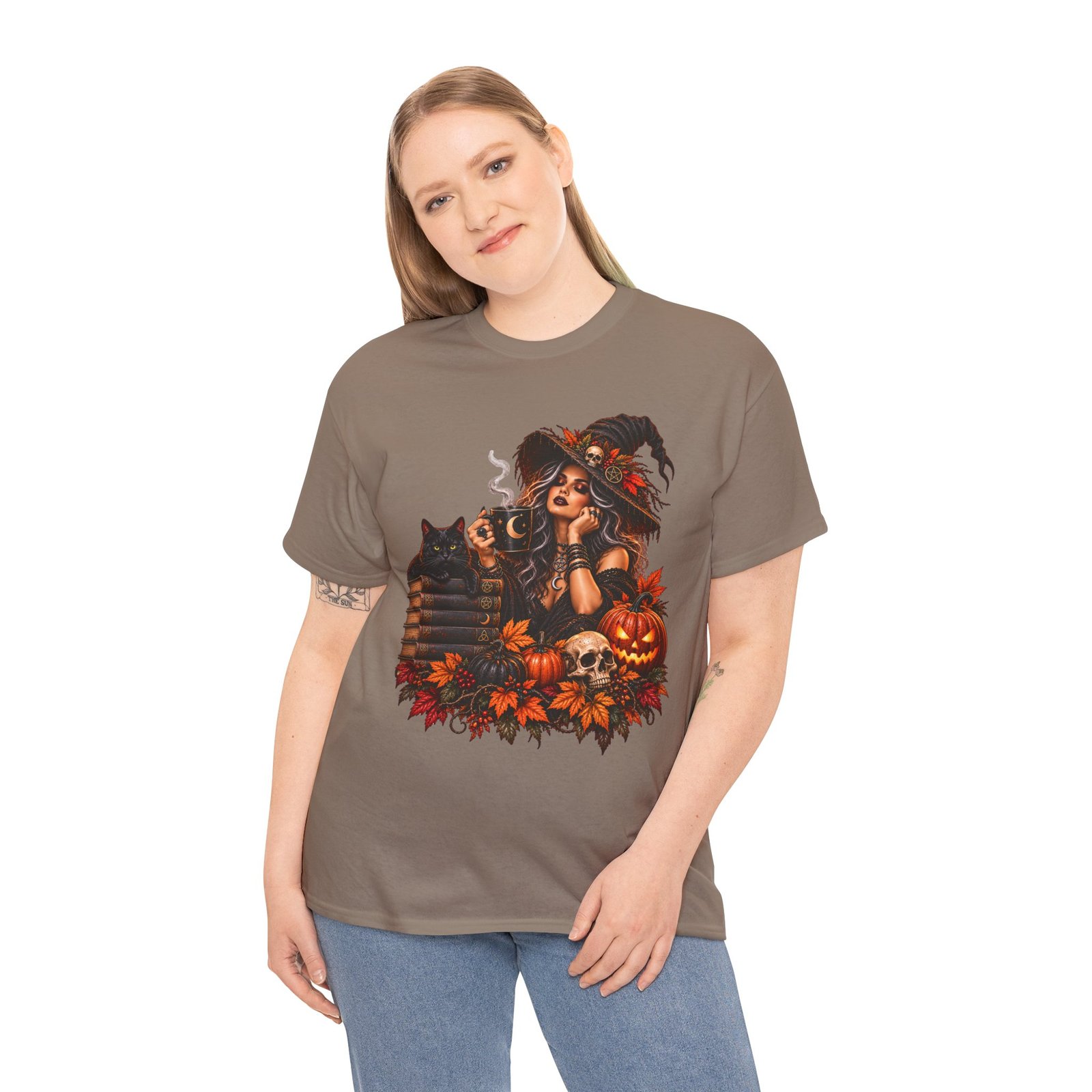 Witch And Black Cat Spooky Halloween T Shirt - Image 7