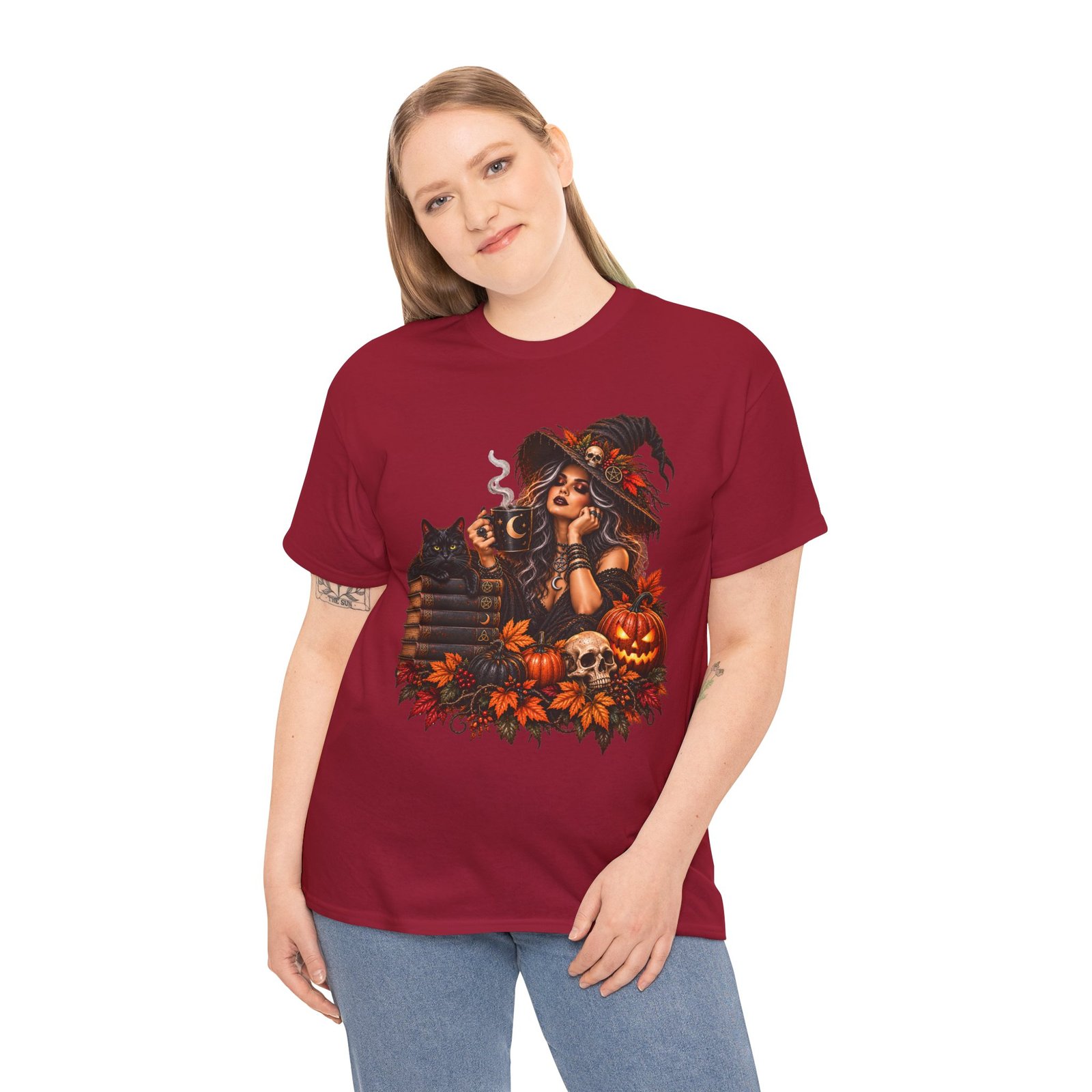 Witch And Black Cat Spooky Halloween T Shirt - Image 13