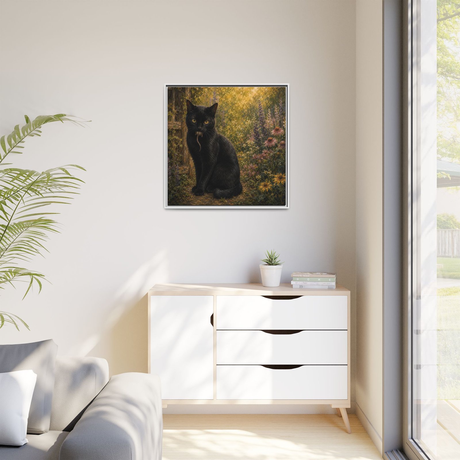 Black Cat In The Garden Framed Matte Canvas Wall Art - Image 47