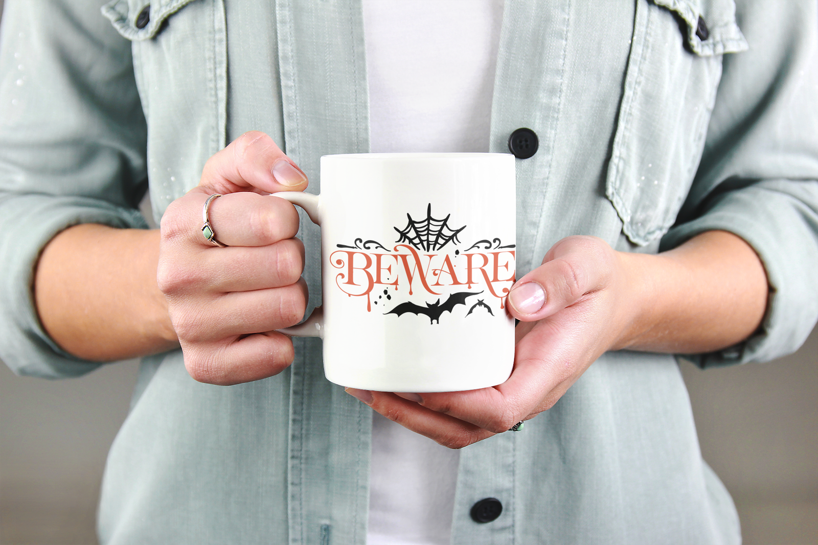 Beware Bats And Spiderweb Halloween Mug - Image 3