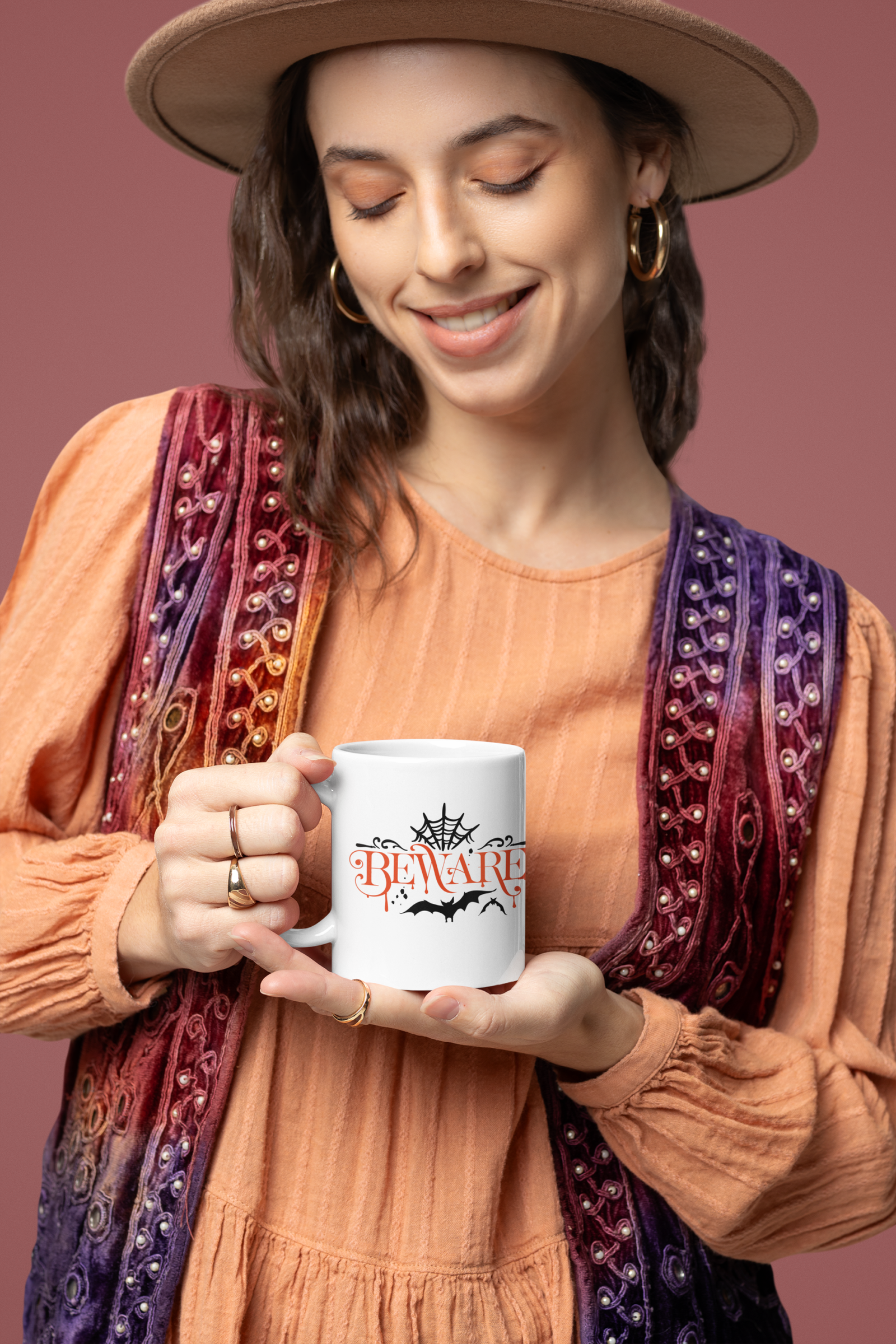 Beware Bats And Spiderweb Halloween Mug - Image 2