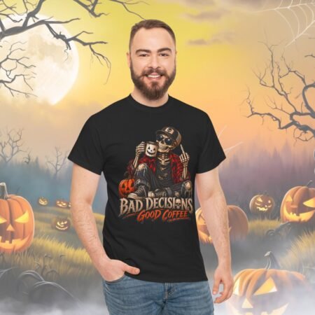 Bad Decisions Good Coffee Skeleton Halloween T Shirt