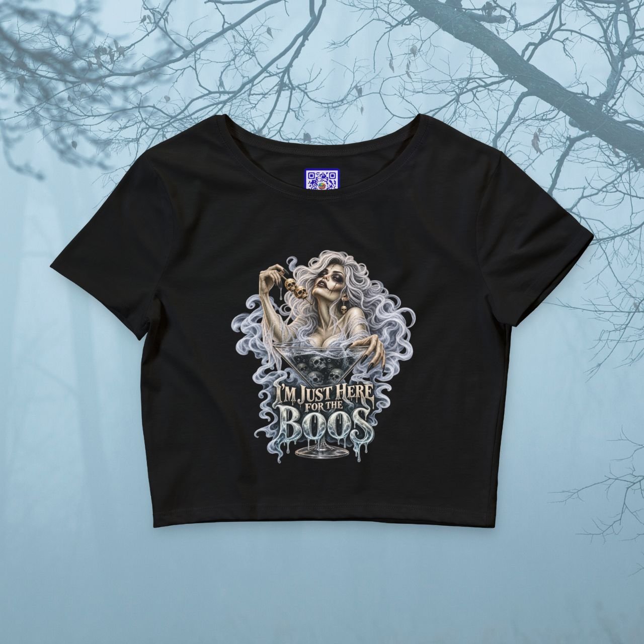 “I’m Just Here for the Boos” Halloween Ghost Crop Tee