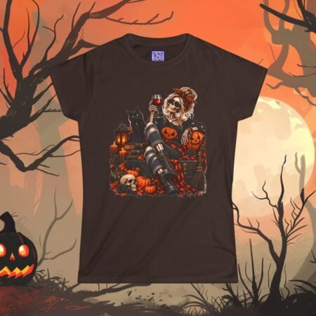 Skeleton Ghost And Black Cat Halloween Softstyle Tee