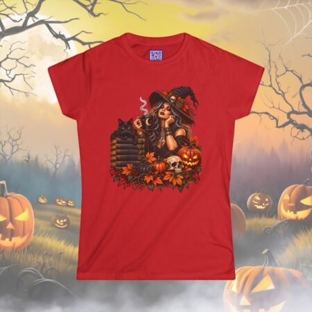 Witch And Black Cat Spooky Halloween T Shirt Softstyle Tee