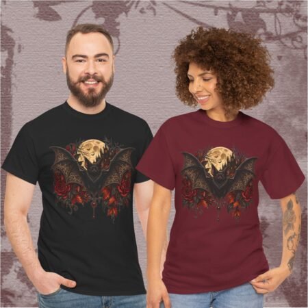 Gothic Bat And Roses Halloween T Shirt