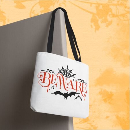 Beware Bats And Spiderweb Halloween Tote Bag