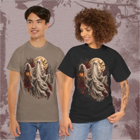 Gothic Ghost Moon And Roses Halloween T Shirt