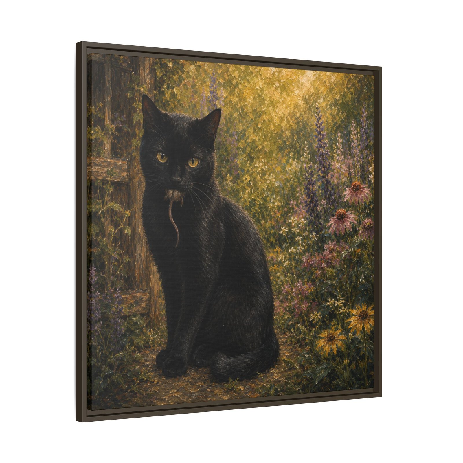 Black Cat In The Garden Framed Matte Canvas Wall Art - Image 34