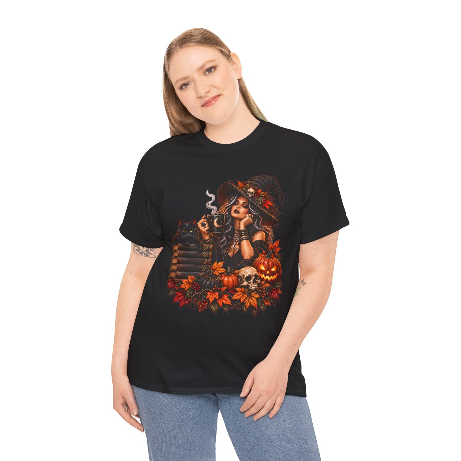 Witch And Black Cat Spooky Halloween T Shirt - Image 5