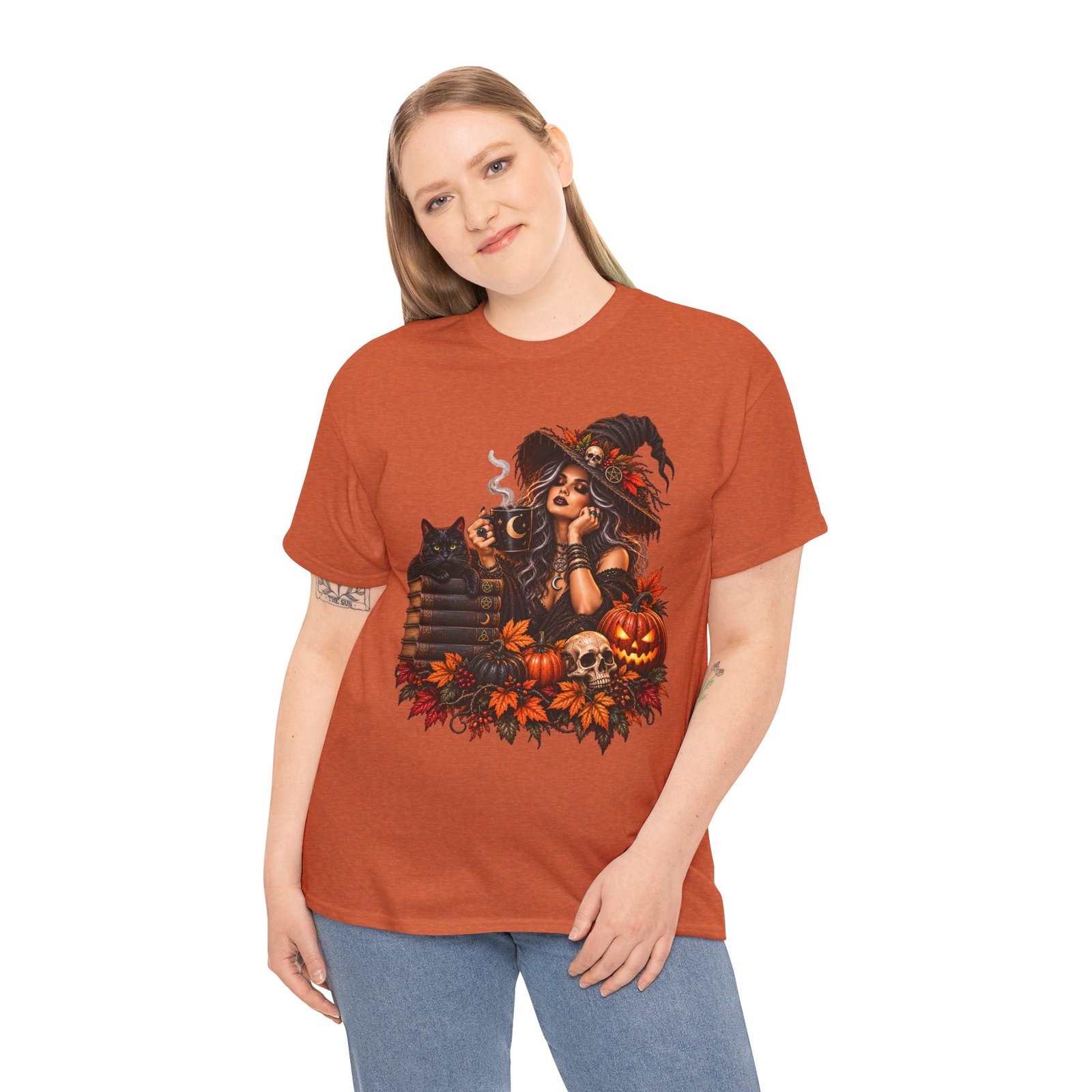 Witch And Black Cat Spooky Halloween T Shirt - Image 3