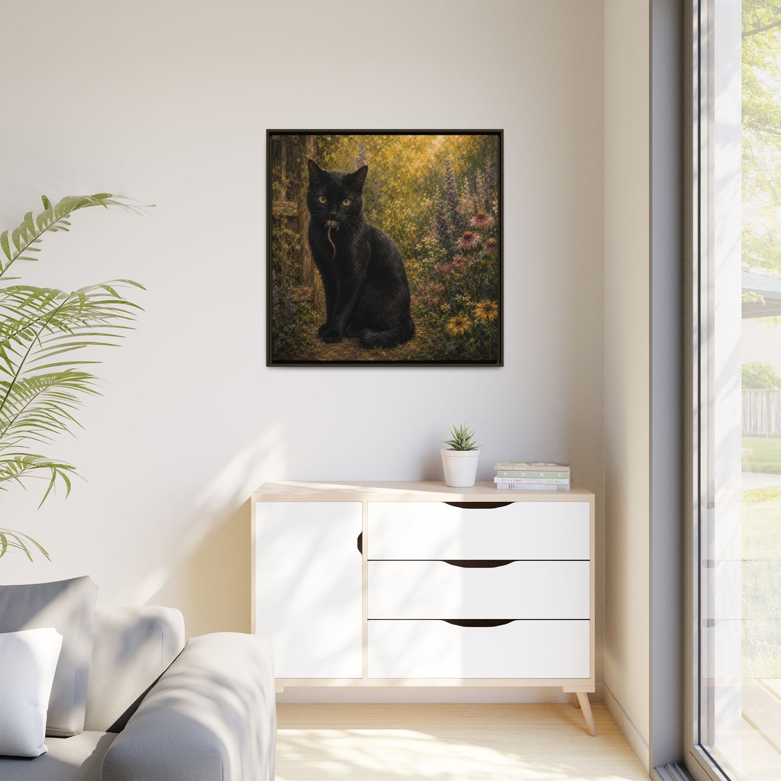 Black Cat In The Garden Framed Matte Canvas Wall Art - Image 95