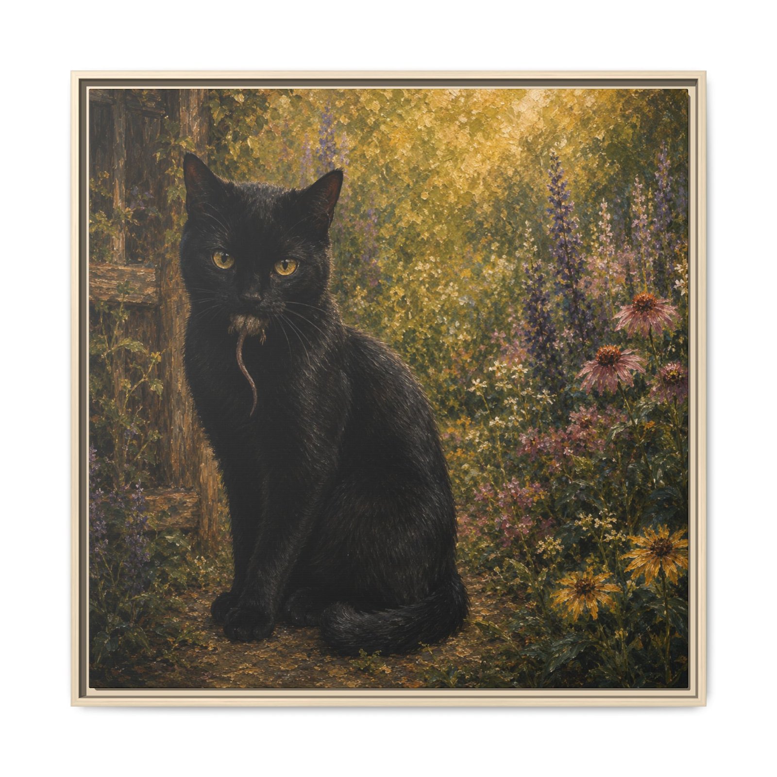 Black Cat In The Garden Framed Matte Canvas Wall Art - Image 37