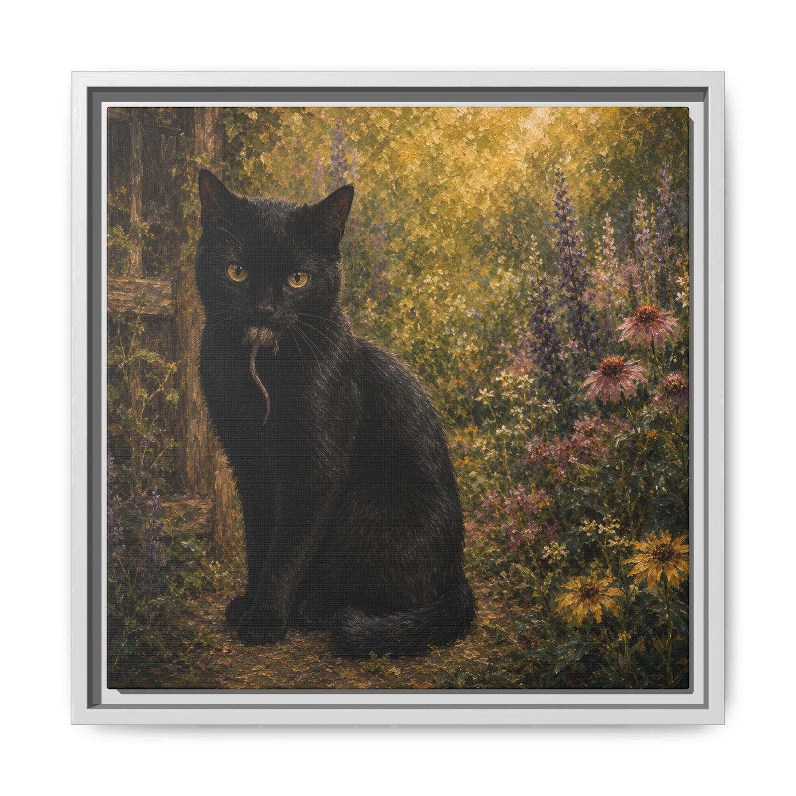 Black Cat In The Garden Framed Matte Canvas Wall Art - Image 57
