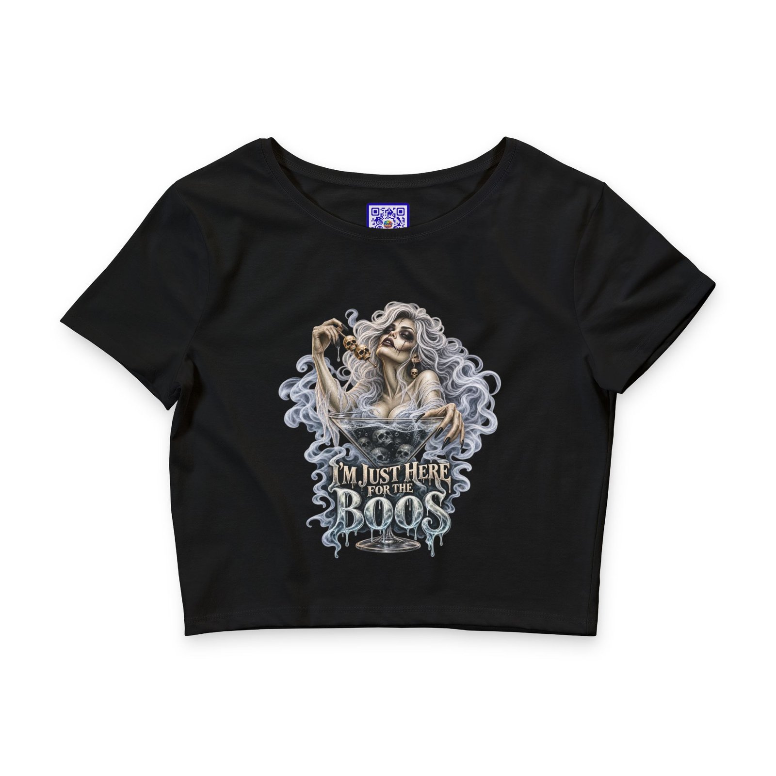 “I’m Just Here for the Boos” Halloween Ghost Crop Tee - Image 6