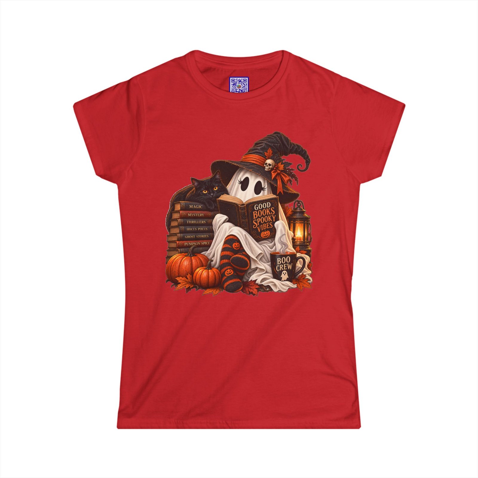 Good Books Spooky Vibes Ghost Halloween Softstyle Tee - Image 4