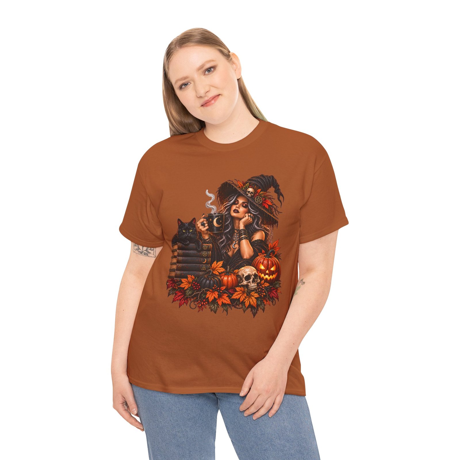 Witch And Black Cat Spooky Halloween T Shirt - Image 9