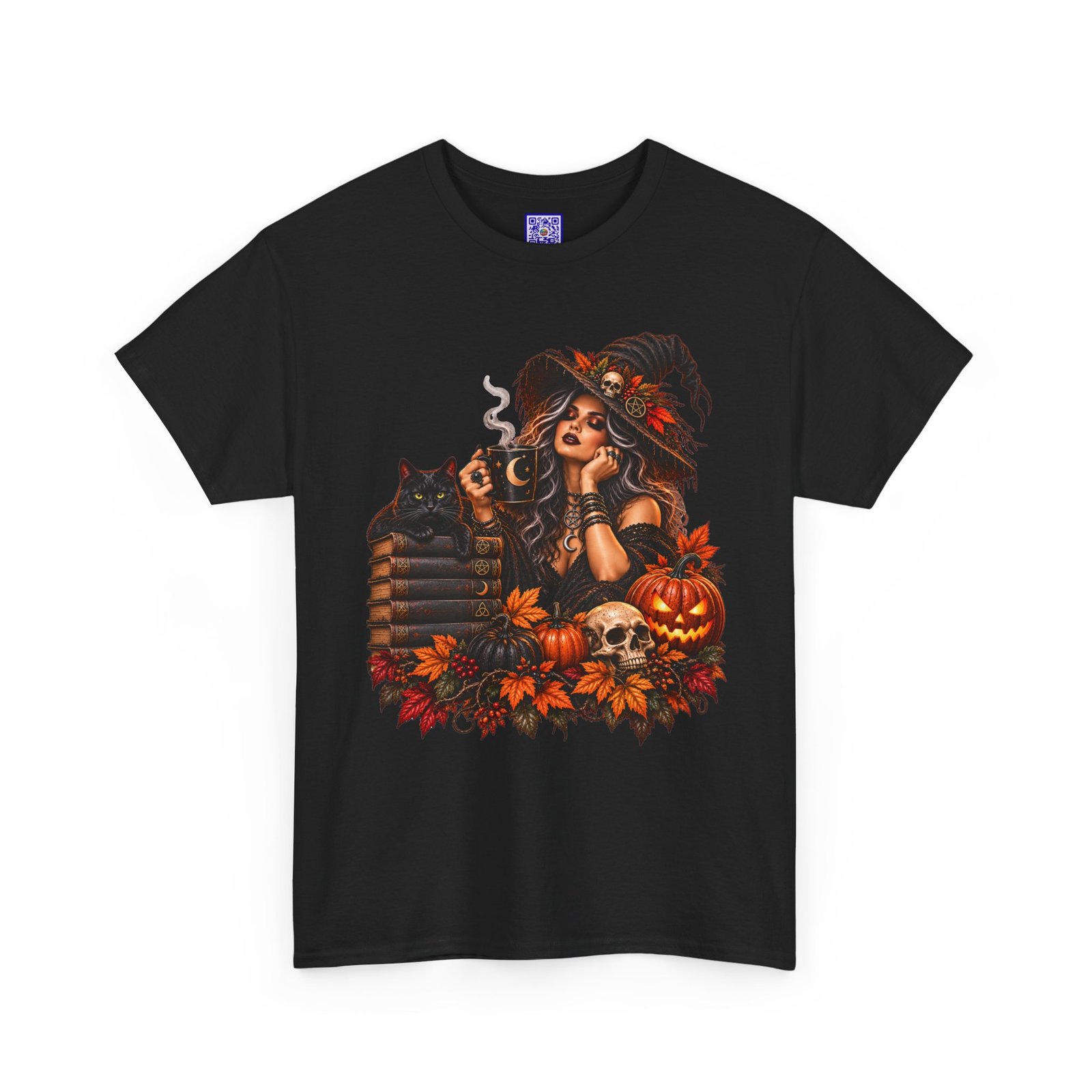 Witch And Black Cat Spooky Halloween T Shirt - Image 4
