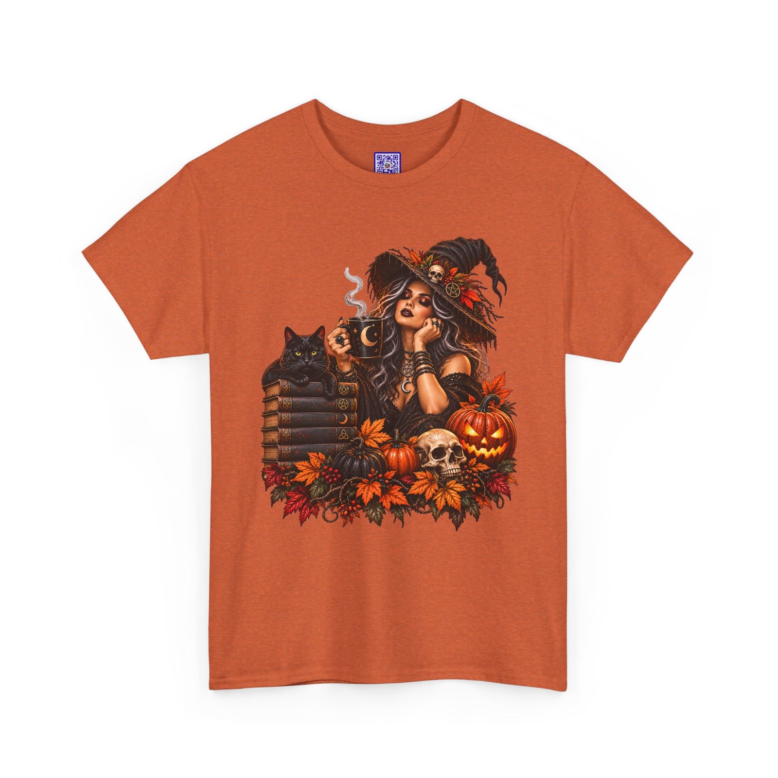 Witch And Black Cat Spooky Halloween T Shirt - Image 2